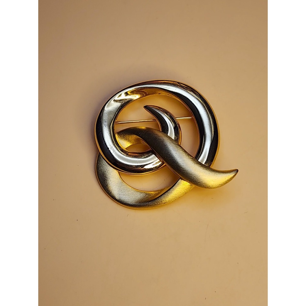 Vintage TONA Signed Gold Tone Swirl Brooch Pin Brushed & Gloss‎ FREE $HIPPING!!!